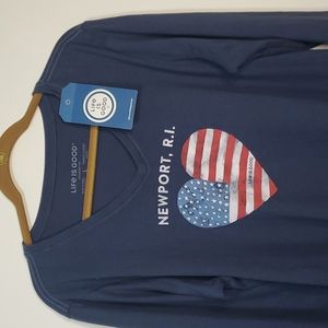 Life is Good  Long Sleeved V Neck Crusher Tee Large Navy